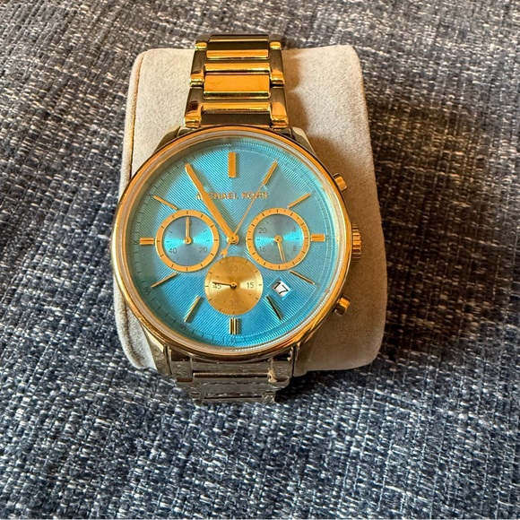 Michael Kors Gold and Turquoise Chronograph Watch - Picture 1 of 4